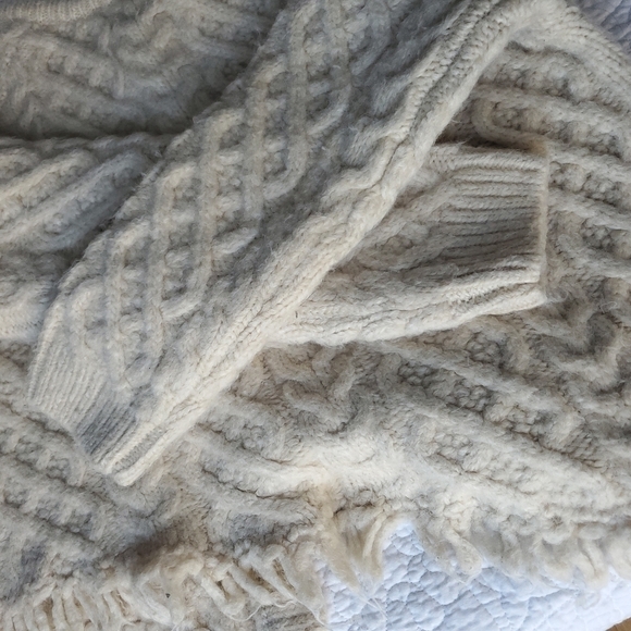 Zara Ecru Chunky Wool Blend Asymmetrical Knit Buttoned Frayed Hem Sweater - Picture 12 of 16